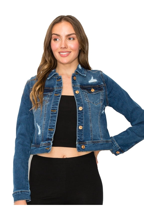 Women Classic Distressed Casual Cute Great Fit Stretchy Denim Jean Jacket