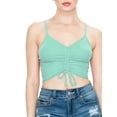 thumbnail image 1 of FashionMille Women Drawstring Front Ruched Spaghetti Strap Merrow Hem Rib Jersey Cami Crop Top - Made in USA, 1 of 5