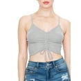 thumbnail image 1 of FashionMille Women Drawstring Front Ruched Spaghetti Strap Merrow Hem Rib Jersey Cami Crop Top - Made in USA, 1 of 5