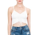 thumbnail image 1 of FashionMille Women Drawstring Front Ruched Spaghetti Strap Merrow Hem Rib Jersey Cami Crop Top - Made in USA, 1 of 5