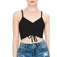 thumbnail image 1 of FashionMille Women Drawstring Front Ruched Spaghetti Strap Merrow Hem Rib Jersey Cami Crop Top - Made in USA, 1 of 5