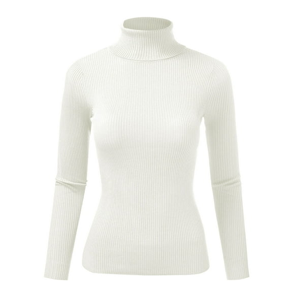 FashionMille Women Ribbed Knit Texture High Neck Long Sleeve Pullover Sweater