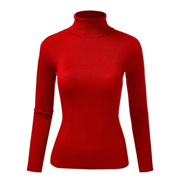 FashionMille Women Ribbed Knit Texture High Neck Long Sleeve Pullover Sweater