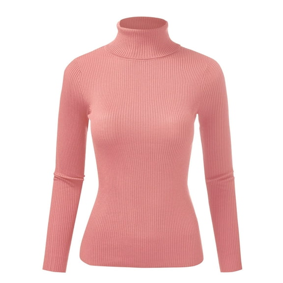 FashionMille Women Ribbed Knit Texture High Neck Long Sleeve Pullover Sweater