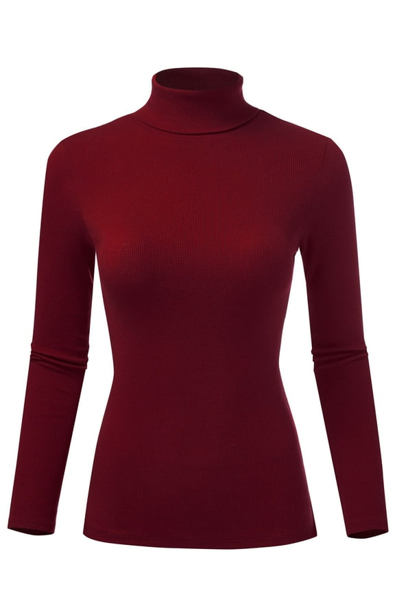 Women Ribbed Turtleneck Long Sleeve T-shirt Top