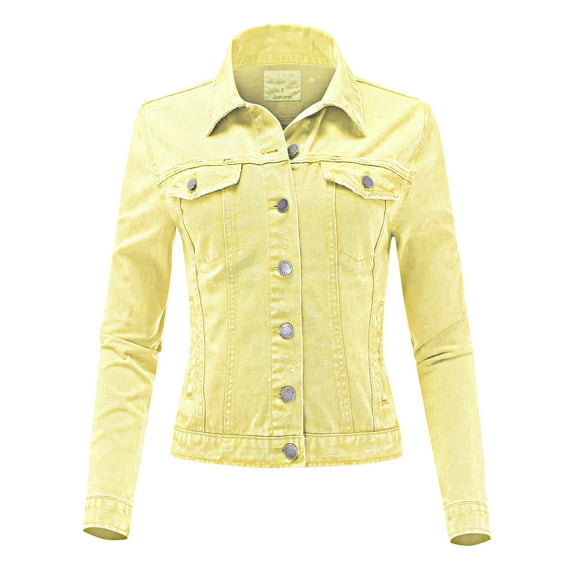 FashionMille Women Slim Fit Color Acid Washed Denim Jean Jacket