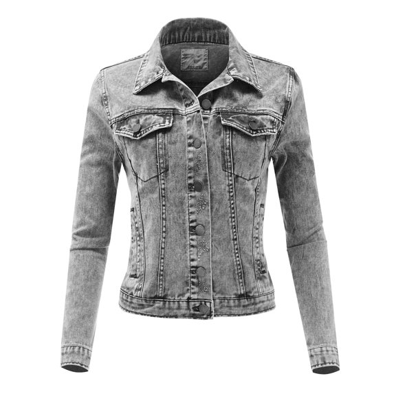 FashionMille Women Slim Fit Color Acid Washed Denim Jean Jacket