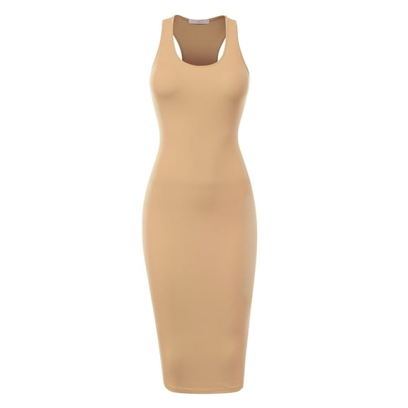 FashionMille Women Slim Fit Round Scoop Neck Casual Racerback Tank Summer Bodycon Midi Dress