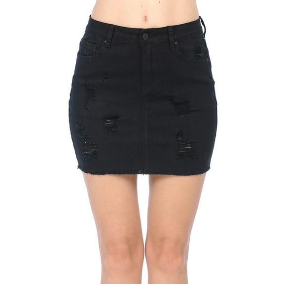 FashionMille Women Stretchy Slim Fit Distressed Short Denim Jean Mini Skirt
