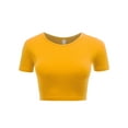 thumbnail image 1 of FashionMille Women's Basic Solid Crew Neck Stretch Ribbed Knit Short Sleeve Crop T Shirt Top, 1 of 5