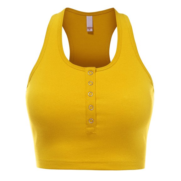 FashionMille Women's Buttoned Sleeveless Casual Rib Racerback Crop Tank Top Summer Shirt