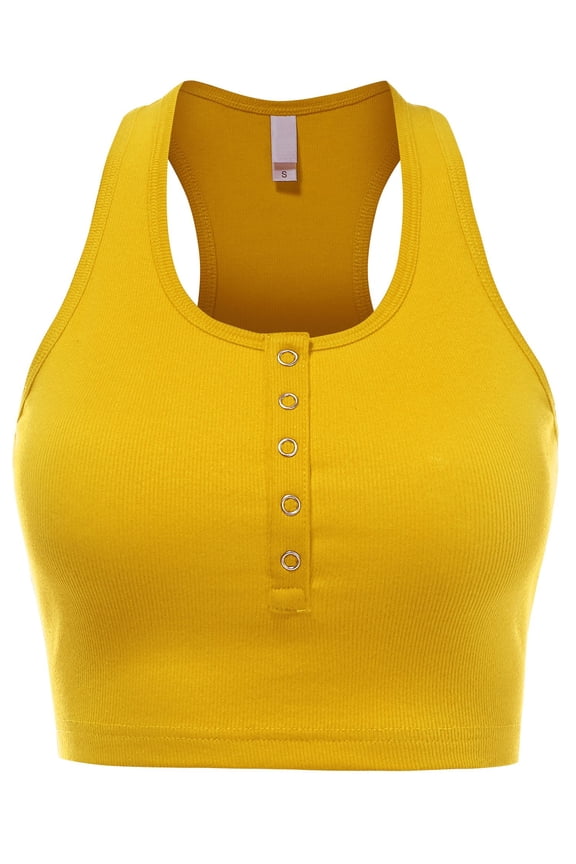Women's Buttoned Sleeveless Casual Rib Racerback Crop Tank Top Summer Shirt