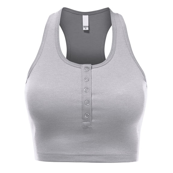 FashionMille Women's Buttoned Sleeveless Casual Rib Racerback Crop Tank Top Summer Shirt