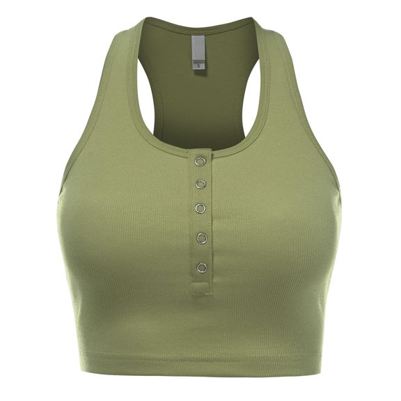 FashionMille Women's Buttoned Sleeveless Casual Rib Racerback Crop Tank Top Summer Shirt