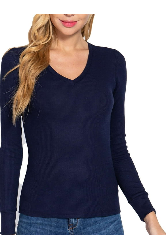 Women's Casual Long Sleeve V-Neck Thermal T-shirt Top