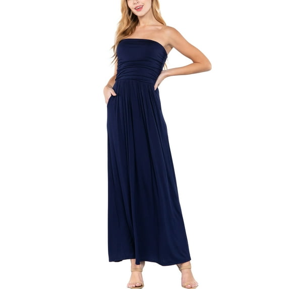FashionMille Women's Casual Soft Sexy Tube Long Jersey Maxi Dress with Side Pocket