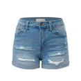 thumbnail image 1 of FashionMille Women's Casual Summer Mid Waist Streretch Denim Jean Raw Hem Ripped 3.5" Shorts with Pockets, 1 of 5