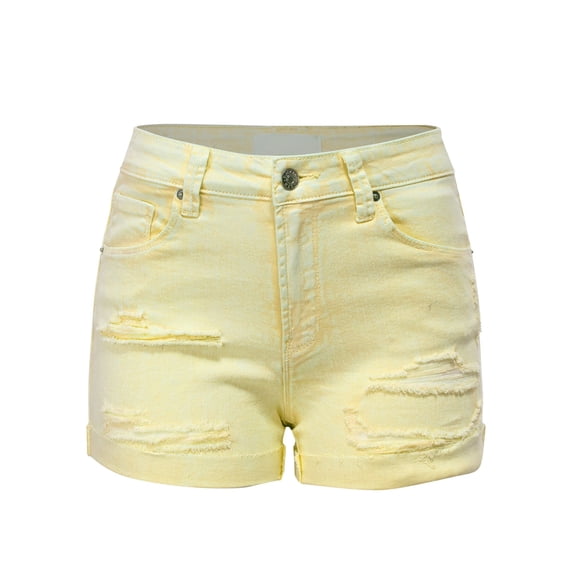 FashionMille Women's Casual Summer Mid Waist Streretch Denim Jean Raw Hem Ripped 3.5" Shorts with Pockets