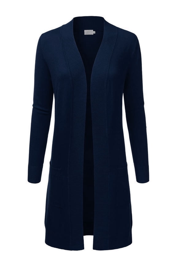 Women's Long Line Open Front Knit Sweater Cardigan with Pockets