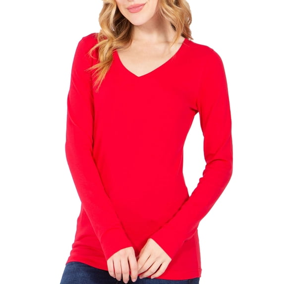 FashionMille Women's Long Sleeve Casual Basic Lightweight V Neck Cotton T-Shirt Top