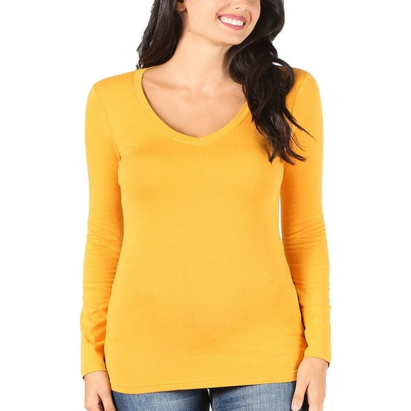 FashionMille Women's Long Sleeve Casual Basic Lightweight V Neck Cotton T-Shirt Top