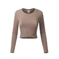 thumbnail image 1 of FashionMille Women's Long Sleeve Solid Slim Crop Top Round Neck Tee Stretch Shirt, 1 of 5