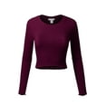 thumbnail image 1 of FashionMille Women's Long Sleeve Solid Slim Crop Top Round Neck Tee Stretch Shirt, 1 of 5