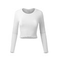 thumbnail image 1 of FashionMille Women's Long Sleeve Solid Slim Crop Top Round Neck Tee Stretch Shirt, 1 of 5