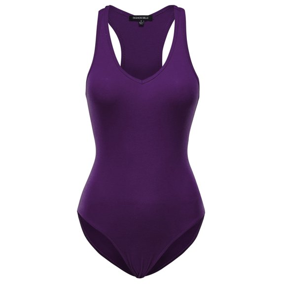 FashionMille Women's Regular FIt Basic Solid Sleeveless V Neck Bodysuit Top