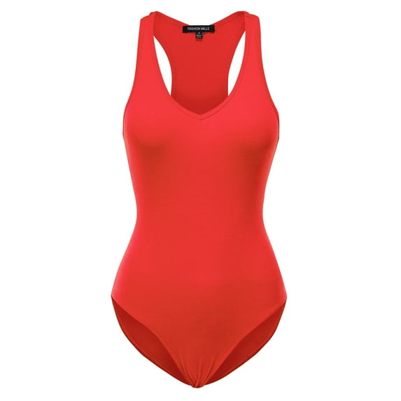 FashionMille Women's Regular FIt Basic Solid Sleeveless V Neck Bodysuit Top