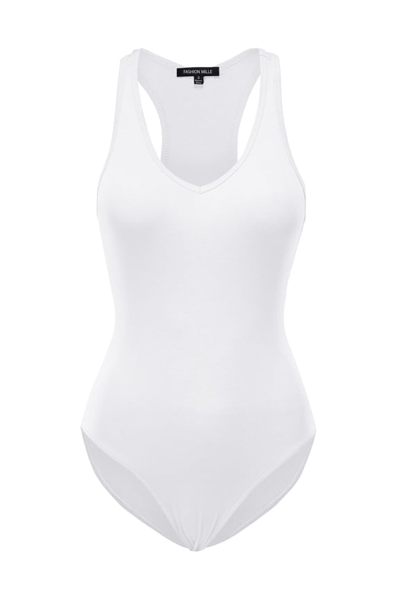 Women's Regular FIt Basic Solid Sleeveless V Neck Bodysuit Top
