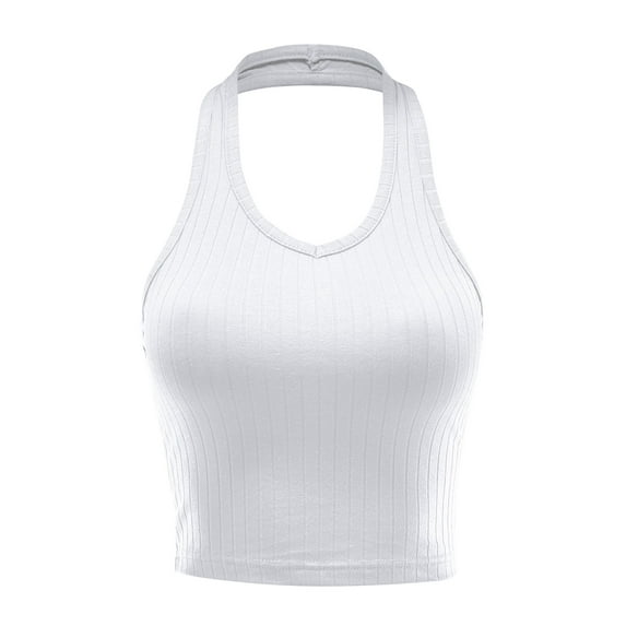 FashionMille Women's Regular Fit Sleeveless Ribbed Halter Crop Top