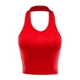 thumbnail image 1 of FashionMille Women's Regular Fit Sleeveless Ribbed Halter Crop Top, 1 of 5