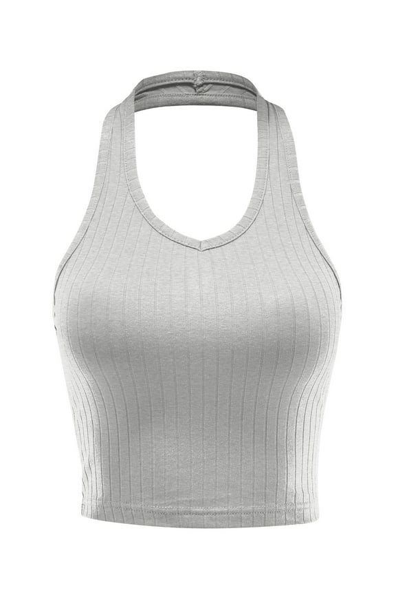 Women's Regular Fit Sleeveless Ribbed Halter Crop Top