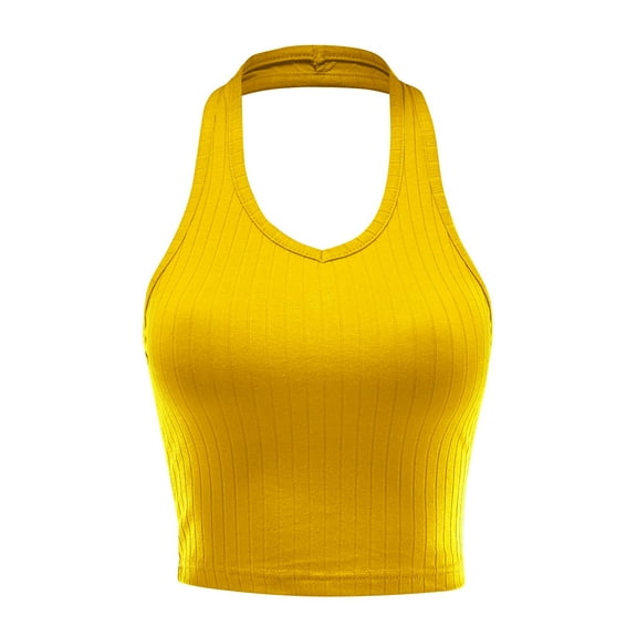 FashionMille Women's Regular Fit Sleeveless Ribbed Halter Crop Top