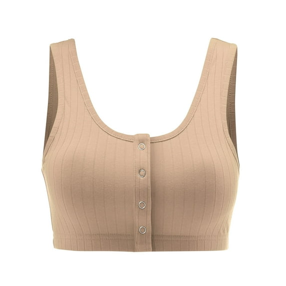 FashionMille Women's Sexy Snap Trim Front Knit Ribbed Casual Basic Crop BraTank Top