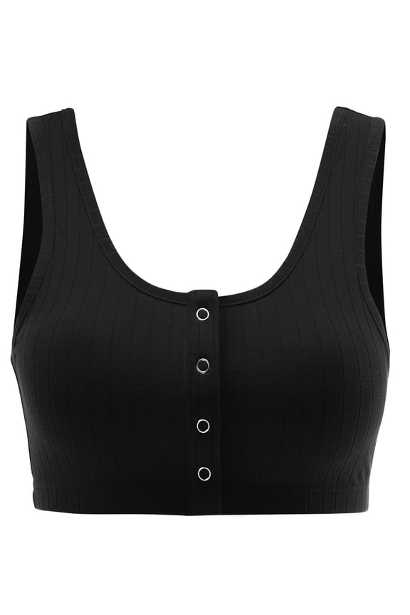 Women's Sexy Snap Trim Front Knit Ribbed Casual Basic Crop BraTank Top