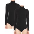 thumbnail image 1 of FashionMille Women's Shirred High Mock turtle Neck Long Sleeve Stretchy Jersey Leotard Top Bodysuit-FWT1302-2PK-BLACK/BLACK-M, 1 of 3