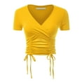 thumbnail image 1 of FashionMille Women's Short Sleeve V Neck Ribbed Sexy Front Shirred Crop Top Tee, 1 of 5