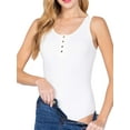 thumbnail image 1 of FashionMille Women's Sleeveless Henley Rib Buttoned Bodysuit Top Shirts, 1 of 4