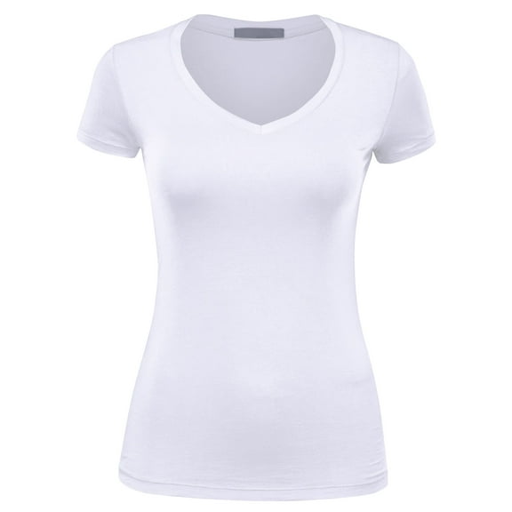 FashionMille Women's Slim FIt Basic V Neck Fitted Short Sleeve T-Shirt