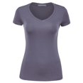 thumbnail image 1 of FashionMille Women's Slim FIt Basic V Neck Fitted Short Sleeve T-Shirt, 1 of 5