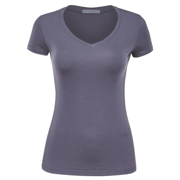 FashionMille Women's Slim FIt Basic V Neck Fitted Short Sleeve T-Shirt