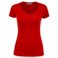 thumbnail image 1 of FashionMille Women's Slim FIt Basic V Neck Fitted Short Sleeve T-Shirt, 1 of 5