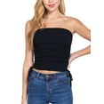 thumbnail image 1 of FashionMille Women's Slim Fit Off Shoulder Side Ruched Detail Rib Jersey Knit Crop Tube Top, 1 of 6