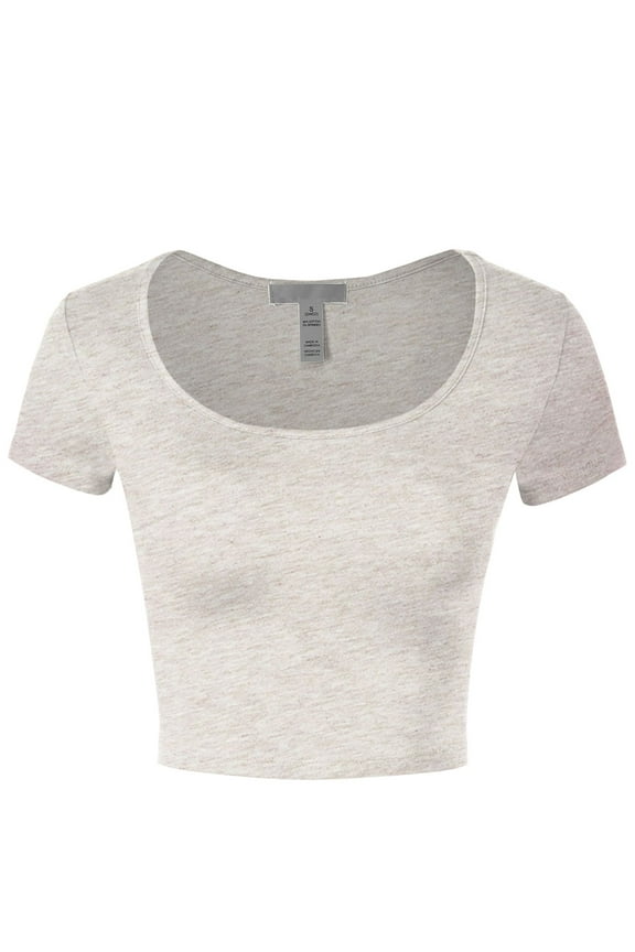 Womens Basic Scoop Neck Short Sleeve Crop Top