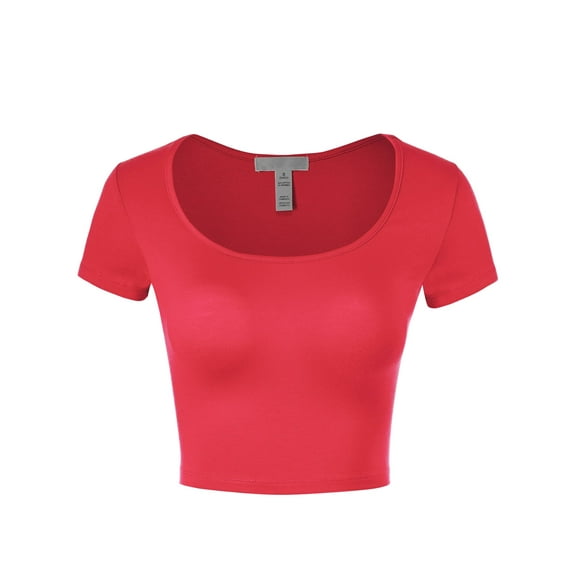 FashionMille Womens Basic Scoop Neck Short Sleeve Crop Top