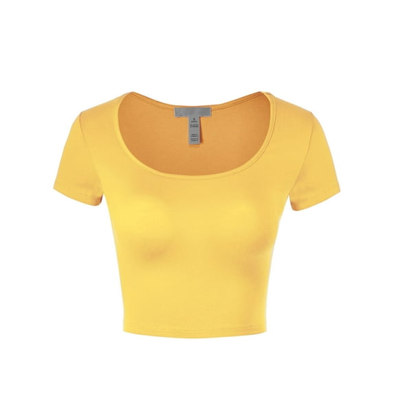 FashionMille Womens Basic Scoop Neck Short Sleeve Crop Top