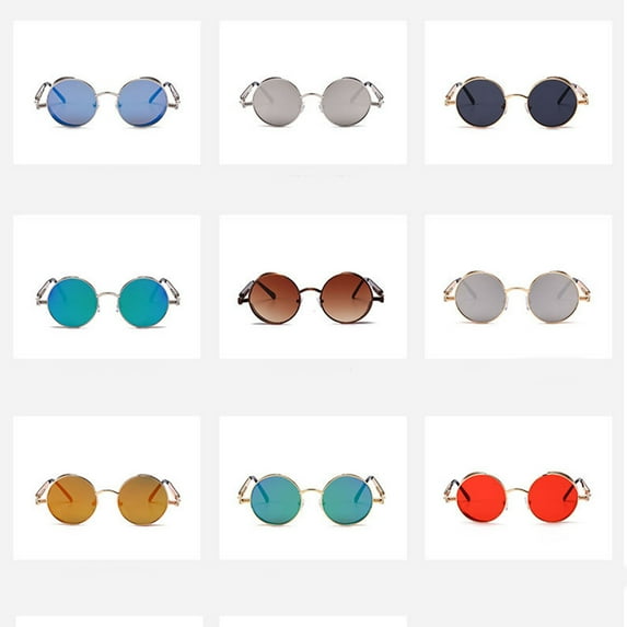 FashionMio Retro Steampunk Round Sunglasses Women Men Round Glasses Retro Metal Frame/#3