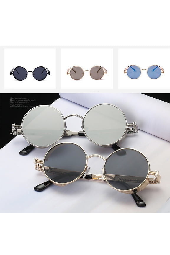 Steampunk Women's Men's Metal Frame Round Lens Sunglasses/#10